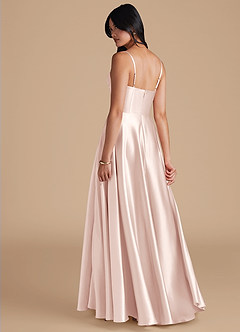 Azazie Elle Bridesmaid Dresses Blushing Pink A-Line with Pockets Metallic Satin Dress image2