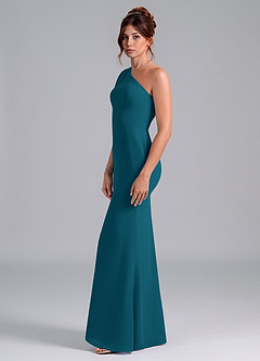 Azazie Rinna Bridesmaid Dresses Ink Blue Mermaid One Shoulder Chiffon Dress image4