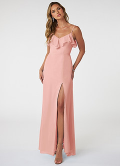 Azazie Natalia Brautjungfernkleider A-Linie Chiffon Kleid Rosettenrosa image1