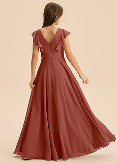 Azazie Anysa Junior Robe Trapèze en Mousseline de soie Rayé Auburn image2