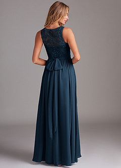 Azazie Kingsley Bridesmaid Dresses Dark Navy A-Line Lace Chiffon Dress image2