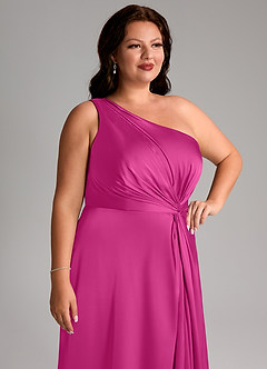 Azazie Brooke Bridesmaid Dresses Fuchsia A-Line One Shoulder Stretch Satin Dress image6