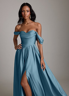 Azazie Loisa Vestidos de damas de honor Vestido de Bermudas de Satén Elástico de Corte en A con Vestidos sin tirantes image5