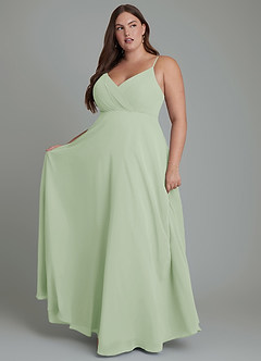 Azazie Amani Bridesmaid Dresses Dusty Sage A-Line Pleated Chiffon Dress image1