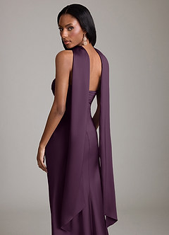 Azazie Saylor Vestidos de damas de honor Vestido de Ciruela de Satén Elástico de Corte Sirena con Sin tirantes image7