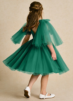 Azazie Duchess Blumenmädchenkleider A-Linie mit ärmel Tüll Kleid Smaragd image3