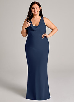 Azazie Rylina Bridesmaid Dresses Dark Navy Mermaid Pleated Chiffon Dress image10