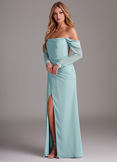 Azazie Hallie Bridesmaid Dresses Sea Glass Mermaid Long Sleeve Chiffon Dress image3