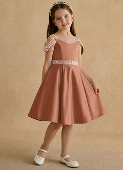 Azazie Judi Flower Girl Dresses Bronzer A-Line Matte Satin Dress image4