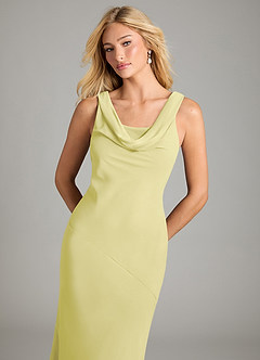 Azazie Rylina Vestidos de damas de honor Vestido de Sorbete De Limón de Gasa de Corte Sirena con Plisado image3