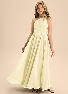 Azazie Charlize Junior Lemon Sorbet A-Line Pleated Chiffon Dress image1