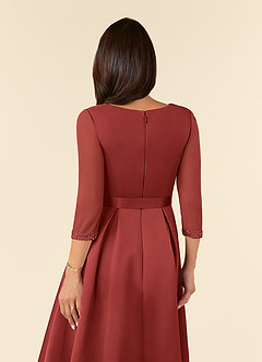 Azazie Maritza Mother of the Bride Dresses Rust A-Line Pleated Matte Satin Dress image9