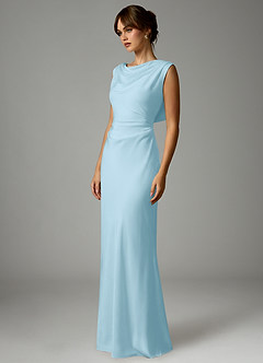 Azazie Kieryn Robes de demoiselle d'honneur Robe Sirène en Satin extensible Plissée Bleu Ciel image3