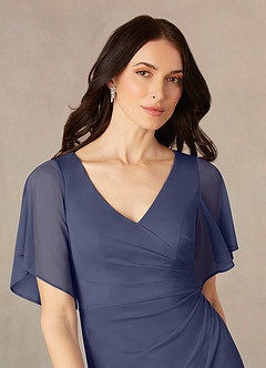 Azazie Selah Mother of the Bride Dresses Stormy A-Line V-Neck ruched Mesh Dress image3