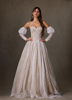 Azazie Sienna Trouwjurken Jurk van Kant met A-Lijn Sweetheart Halslijn Diamant Wit Naakt image3