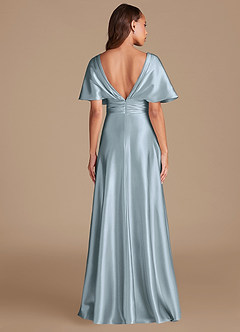 Azazie Pamela Bridesmaid Dresses Dusty Blue A-Line Pleated Metallic Satin Dress image2