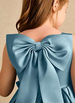 Azazie Jessie Flower Girl Dresses Moody Blue A-Line Bow Matte Satin Dress image8