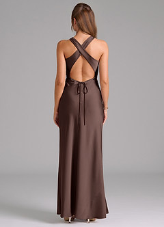 Azazie Evadne Bridesmaid Dresses Ganache Sheath Pleated Stretch Satin Dress image2