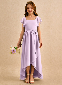 Azazie Milly Girls Formal Flower Girl Dresses Frosted Lilac A-Line Pleated Chiffon Dress image3
