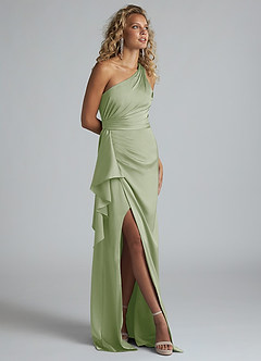 Azazie Maive Bridesmaid Dresses Dusty Sage Sheath Ruched Stretch Satin Dress image2