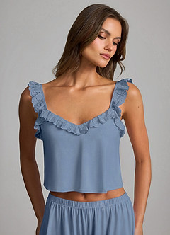 front Pehmeä rayon-reikäkuvioinen röyhelöinen cami- ja shortsipyjama-setti