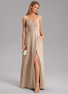 Azazie Terese Bridesmaid Dresses Taupe A-Line Pleated Chiffon Dress image3