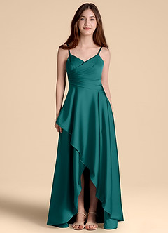 Azazie Prisha Junior Linia A Pofałdowany Satyna elastyczna Długość podłogi Młodsza druhna Sukienka image5