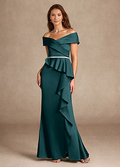 Azazie Dareia Mother of the Bride Dresses Pine Mermaid Off the Shoulder Stretch Satin Dress image6