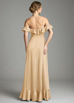 Azazie Lyra Bridesmaid Dresses Gold A-Line Off the Shoulder Stretch Satin Convertible Dress image10