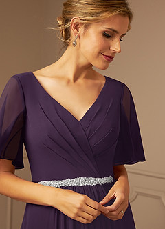 Azazie Tricia Mother of the Bride Dresses Plum A-Line V-Neck Pleated Chiffon Dress image6