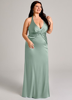 Azazie Valerie Bridesmaid Dresses Agave Mermaid Pleated Stretch Satin Dress image7