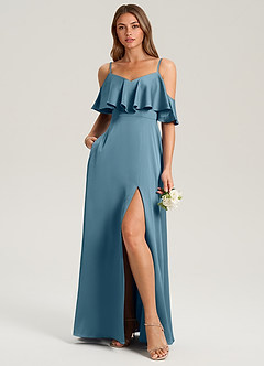 Azazie Jean Brudtärnklänningar Klä av A-Linje i Stretch Satin Av axeln Bermuda image3