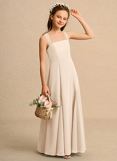 Azazie Tater Girls Formal Robe Demoiselle D'honneur Fillette Robe Trapèze en Mousseline de soie Plissée Albâtre Blanc image3