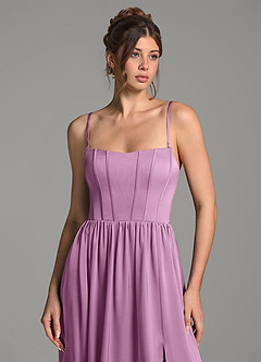 Azazie Delphina Bridesmaid Dresses Wisteria A-Line Corset Stretch Satin Convertible Dress image2