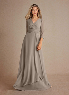 Azazie Mayfield Mother of the Bride Dresses Taupe A-Line Pleated Chiffon Dress image5