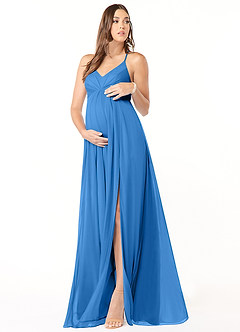 Azazie Annabelle Brautjungfernkleider für Schwangere A-Linie V-Hals Gefaltet Gittergewebe Bodenlänge Kleid image1