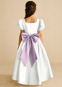 Azazie Zippy Flower Girl Dresses Ivory Frosted Lilac A-Line with Sleeves Matte Satin Dress image5