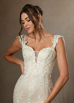 Azazie Roux Wedding Dresses Diamond White Champagne Mermaid Sequins Satin Dress image5