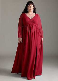 Azazie Teton Zwangerschaps Bruidsmeisjekleding A-Lijn Lange mouw Chiffon Vloerlengte Jurk image9