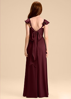 Azazie Everett Junior Vestido de Cabernet de Satén Elástico de Corte en A con Lazo image2