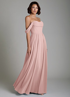 Azazie Loisa Robes de demoiselle d'honneur Robe Trapèze Convertible en Mousseline de soie Corset Rose Poudré image6