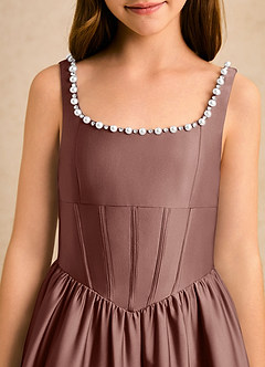 Azazie Enid Girls Formal Flower Girl Dresses Espresso A-Line Beaded Stretch Satin Dress image6