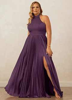 Christian Siriano Bridal for Azazie 1007 Bridesmaid Dresses Plum A-Line Pleated Stretch Satin Dress image8