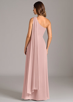 Azazie Tella Robes de demoiselle d'honneur Robe Trapèze en Mousseline de soie Asymétrique Rose Poudré image6