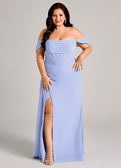 Azazie Amyra Robes de demoiselle d'honneur Robe Fourreau Convertible en Mousseline de soie Épaule décolletée Lavande image13