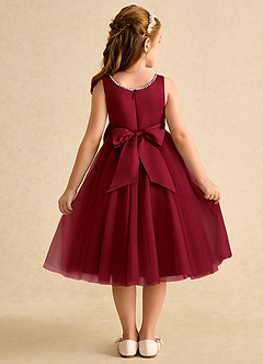 Azazie Twinsie Flower Girl Dresses Burgundy A-Line Bow Tulle Dress image2