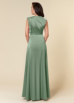 Azazie Narine Mother of the Bride Dresses Matcha A-Line High Neckline Pleated Stretch Satin Dress image5