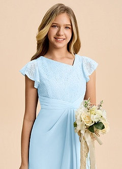 Azazie Jadyn Junior Sky Blue A-Line Lace Chiffon Dress image6
