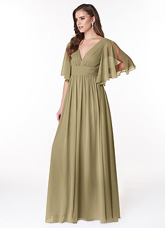 Azazie Temeka Bridesmaid Dresses Moss Green A-Line Ruched Chiffon Dress image3