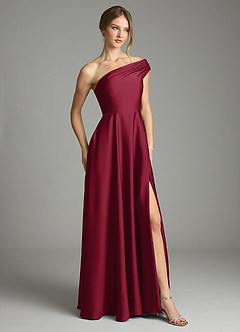 Azazie Melanie Bridesmaid Dresses Burgundy A-Line Off the Shoulder Stretch Satin Dress image5